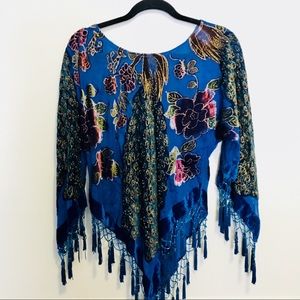 Silk beaded peacock fringe top